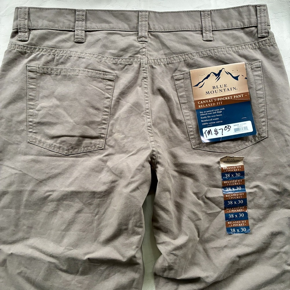 Blue Mountain Men Canvas Pants 38x30 Relaxed Fit 5-Pocket Cotton Brown tan NWT